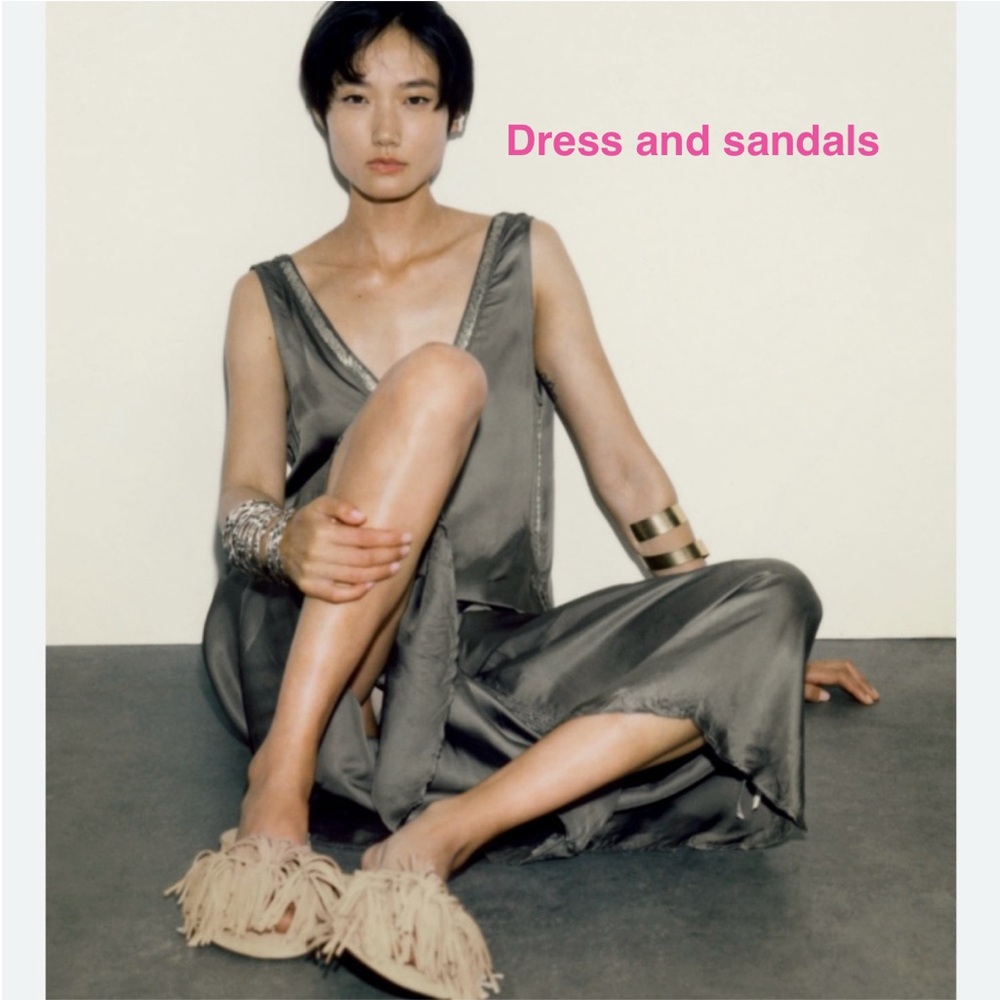 ZARA - Embroidered Satin Effect Dress Limited Edition Xs and sandals